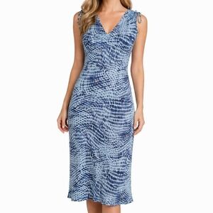 Next Midi Dress Size 6 Blue Dot Print Sleeveless V-Neck Feminine Summer Casual